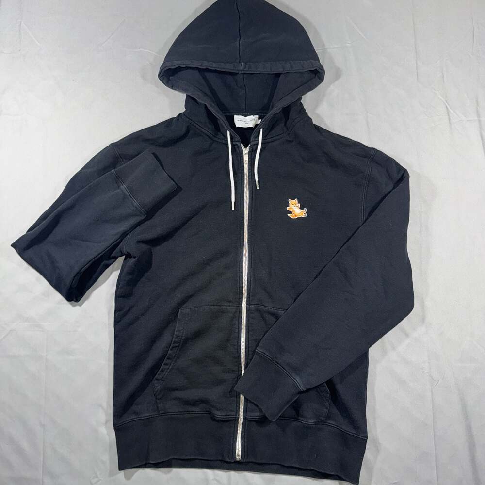 Maison Kitsun Black Chillax Fox Patch Zipped Hoodie Xl